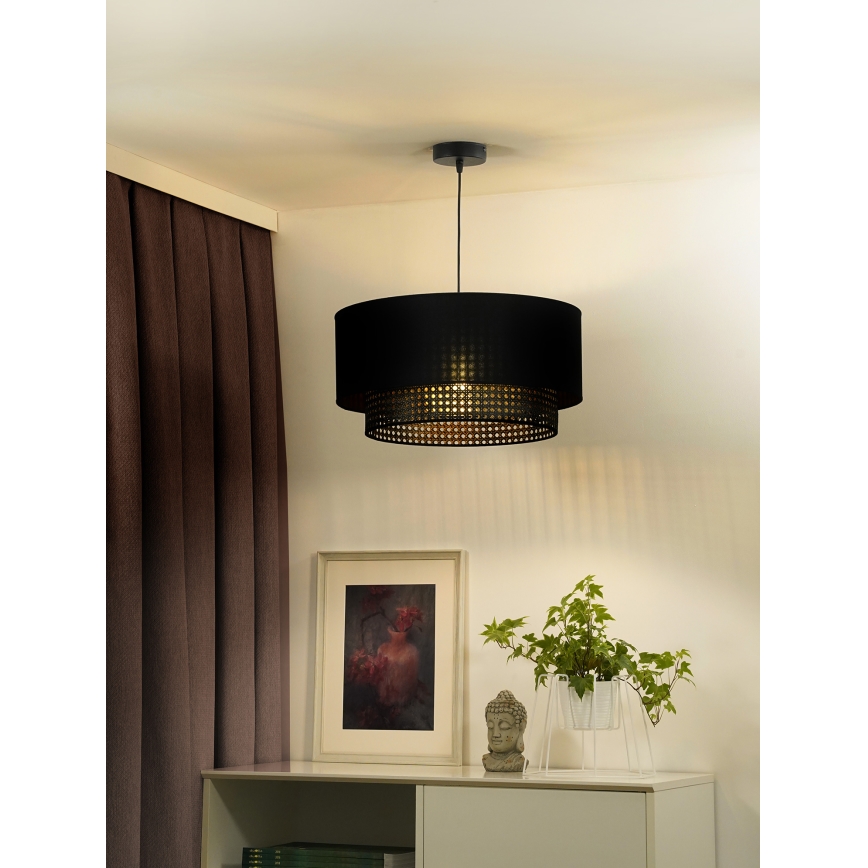 Duolla - Luster na sajli BOHO RATTAN 1xE27/15W/230V pr. 45 cm crno