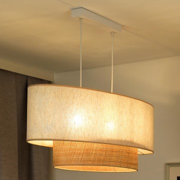 Duolla - Luster na sajli DOUBLE OVAL NATURE 2xE27/15W/230V kremasta/bež