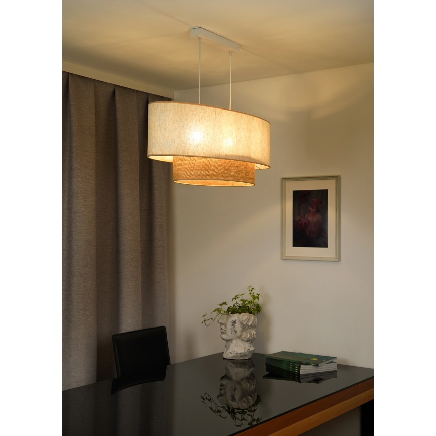 Duolla - Luster na sajli DOUBLE OVAL NATURE 2xE27/15W/230V kremasta/bež