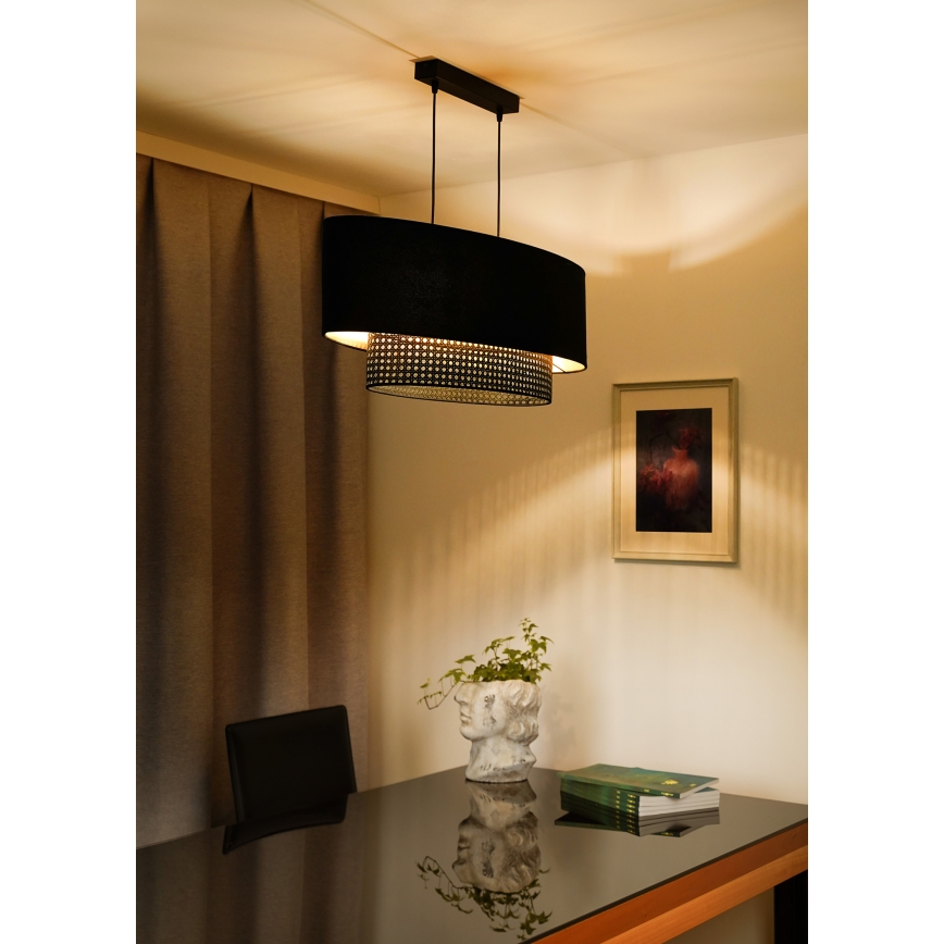 Duolla - Luster na sajli DOUBLE OVAL RATTAN 2xE27/15W/230V crna/ratan