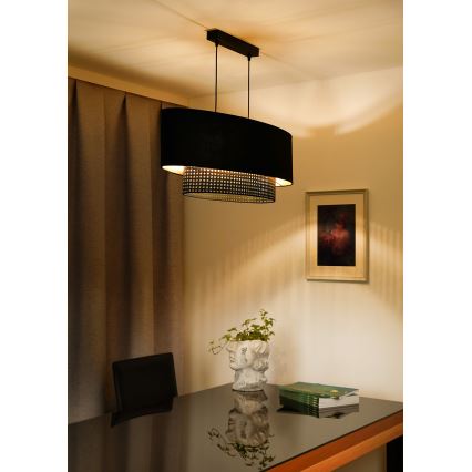 Duolla - Luster na sajli DOUBLE OVAL RATTAN 2xE27/15W/230V crno/ratan