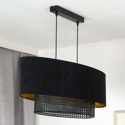 Duolla - Luster na sajli DOUBLE OVAL RATTAN 2xE27/15W/230V crno/ratan