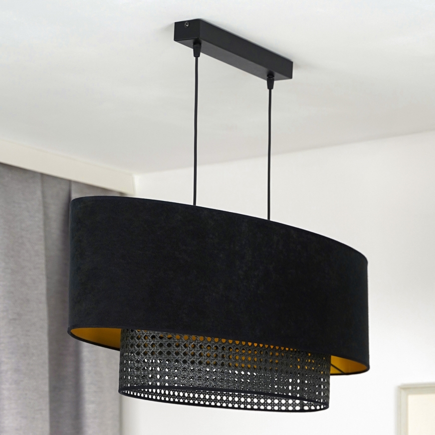 Duolla - Luster na sajli DOUBLE OVAL RATTAN 2xE27/15W/230V crno/ratan