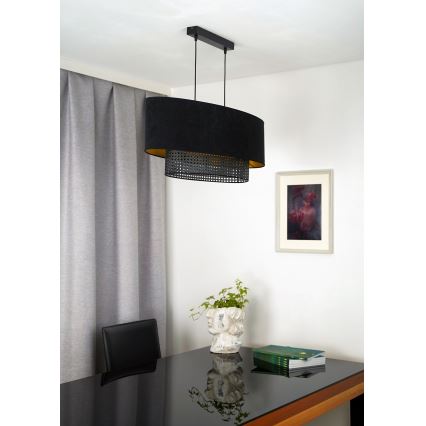 Duolla - Luster na sajli DOUBLE OVAL RATTAN 2xE27/15W/230V crno/ratan