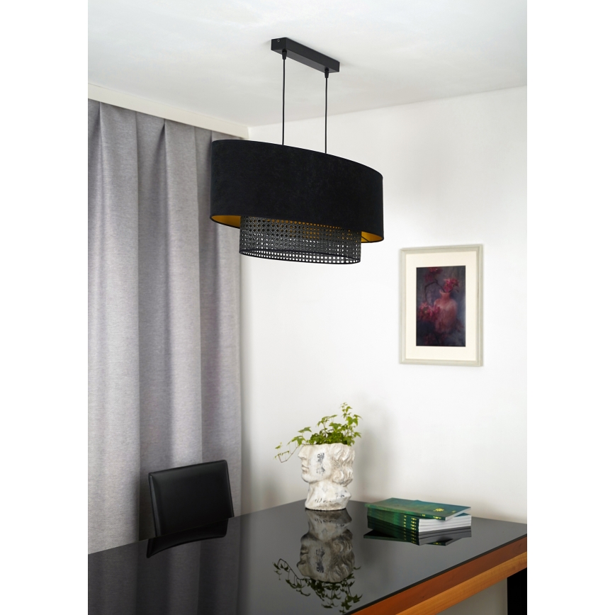 Duolla - Luster na sajli DOUBLE OVAL RATTAN 2xE27/15W/230V crno/ratan