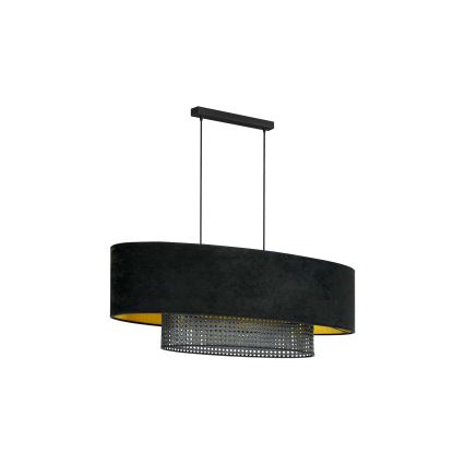 Duolla - Luster na sajli DOUBLE OVAL RATTAN 2xE27/15W/230V crno/ratan