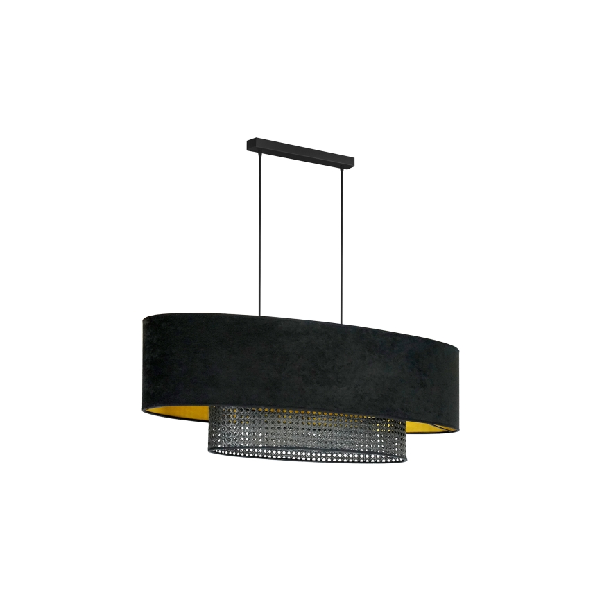 Duolla - Luster na sajli DOUBLE OVAL RATTAN 2xE27/15W/230V crno/ratan