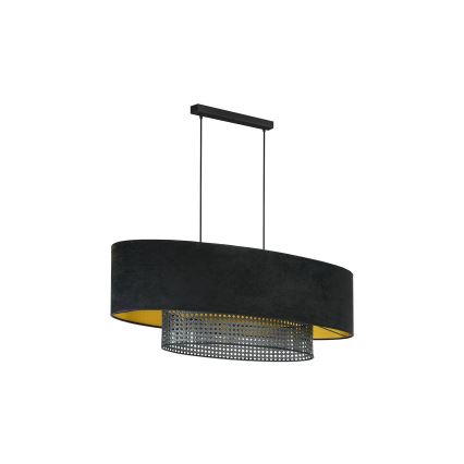 Duolla - Luster na sajli DOUBLE OVAL RATTAN 2xE27/15W/230V crno/ratan