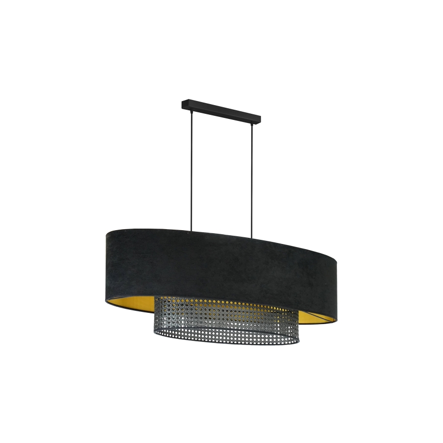 Duolla - Luster na sajli DOUBLE OVAL RATTAN 2xE27/15W/230V crno/ratan