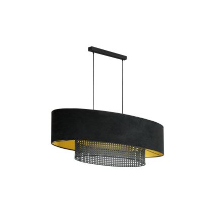 Duolla - Luster na sajli DOUBLE OVAL RATTAN 2xE27/15W/230V crno/ratan