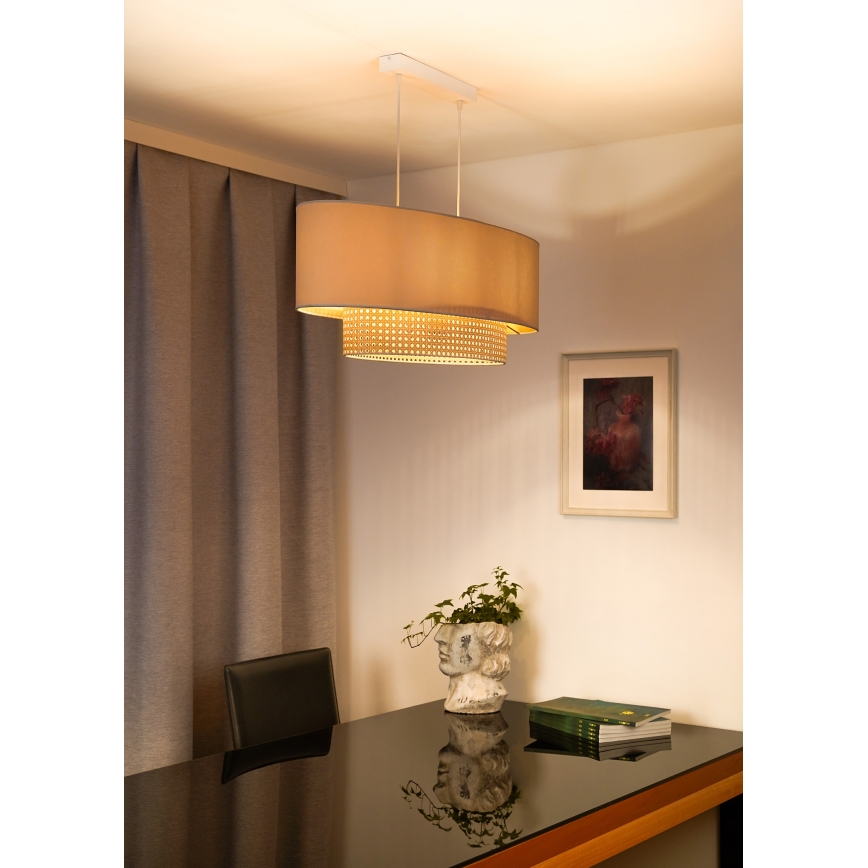 Duolla - Luster na sajli DOUBLE OVAL RATTAN 2xE27/15W/230V kremasta/ratan