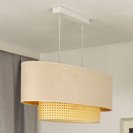 Duolla - Luster na sajli DOUBLE OVAL RATTAN 2xE27/15W/230V kremasta/ratan