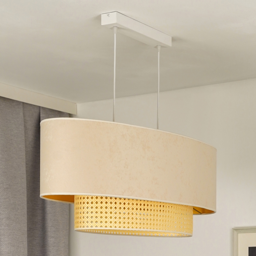 Duolla - Luster na sajli DOUBLE OVAL RATTAN 2xE27/15W/230V kremasta/ratan