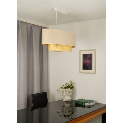 Duolla - Luster na sajli DOUBLE OVAL RATTAN 2xE27/15W/230V kremasta/ratan