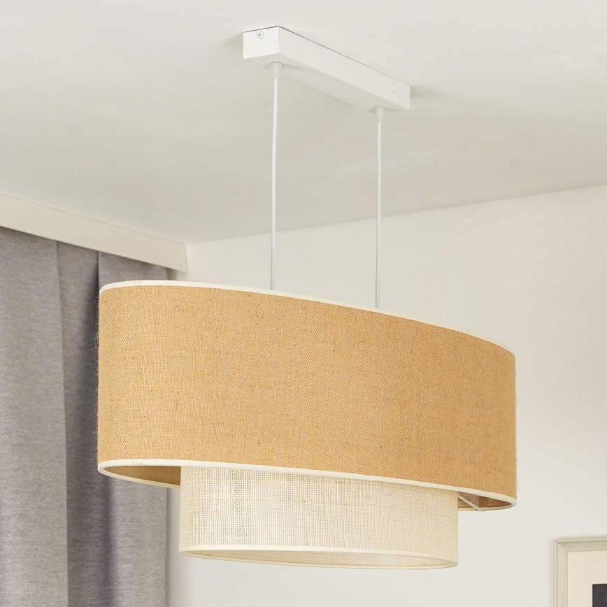Duolla - Luster na sajli DOUBLE OVAL YUTE 2xE27/15W/230V braon/kremasta