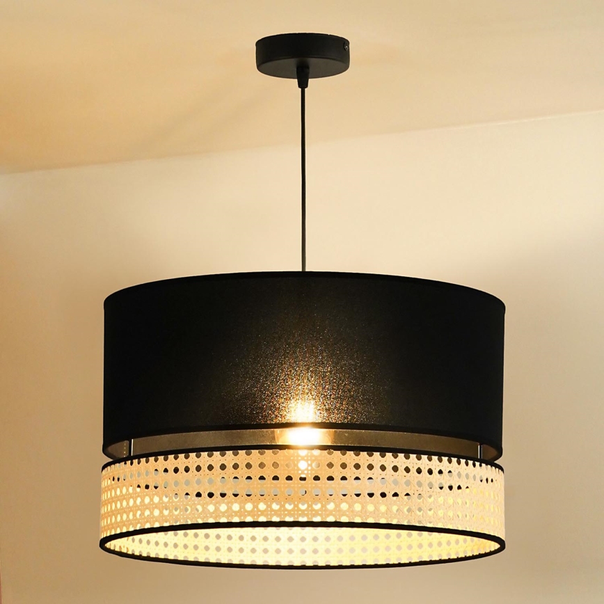 Duolla - Luster na sajli DOUBLE RATTAN 1xE27/15W/230V pr. 40 cm crno/bež