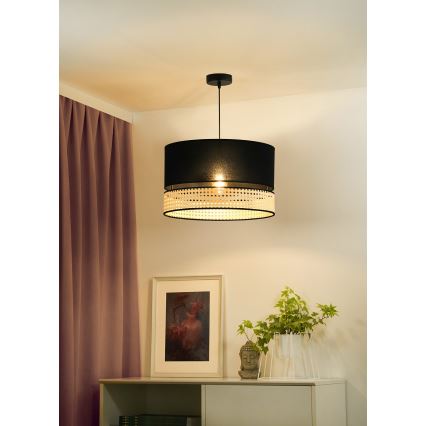 Duolla - Luster na sajli DOUBLE RATTAN 1xE27/15W/230V pr. 40 cm crno/bež