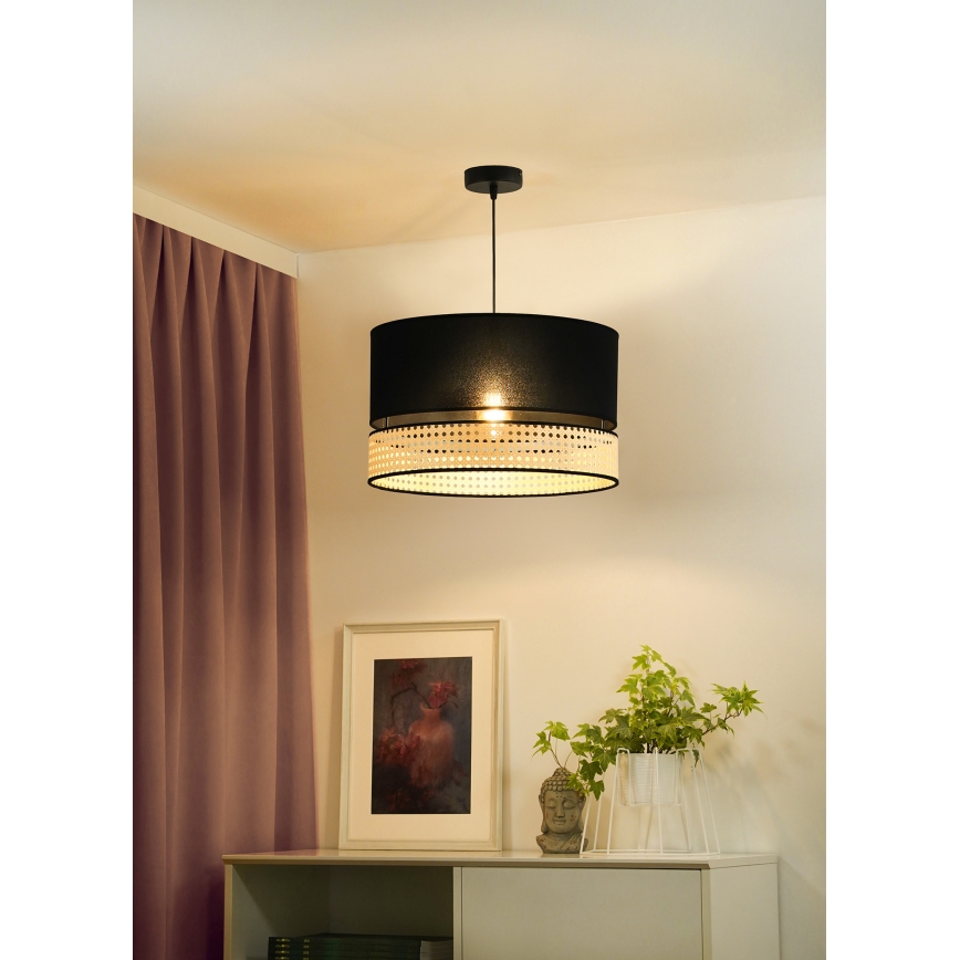 Duolla - Luster na sajli DOUBLE RATTAN 1xE27/15W/230V pr. 40 cm crno/bež