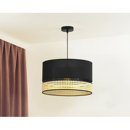 Duolla - Luster na sajli DOUBLE RATTAN 1xE27/15W/230V pr. 40 cm crno/bež