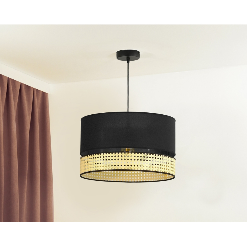 Duolla - Luster na sajli DOUBLE RATTAN 1xE27/15W/230V pr. 40 cm crno/bež