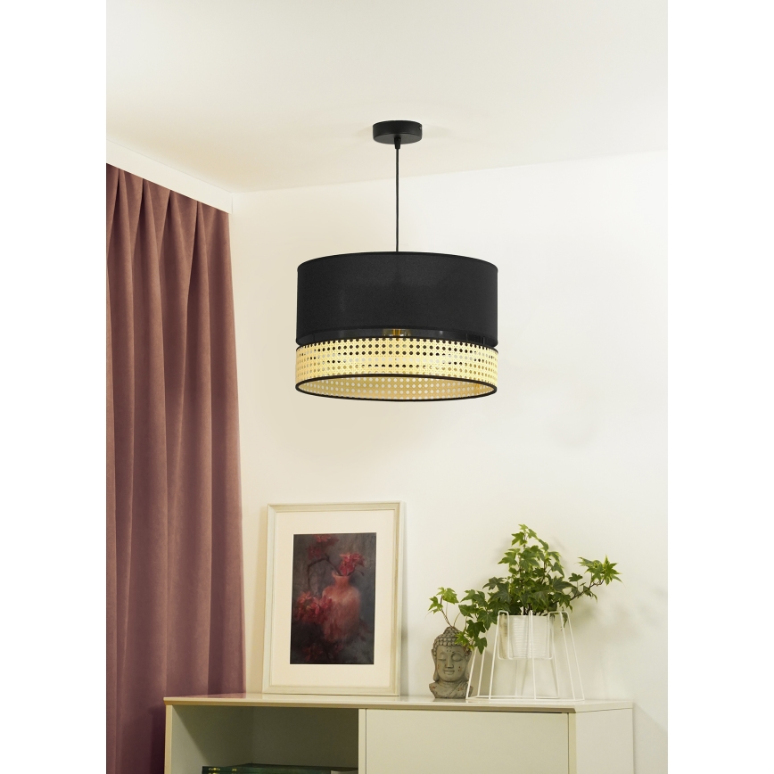 Duolla - Luster na sajli DOUBLE RATTAN 1xE27/15W/230V pr. 40 cm crno/bež