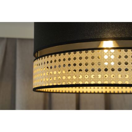 Duolla - Luster na sajli DOUBLE RATTAN 1xE27/15W/230V pr. 40 cm crno/bež