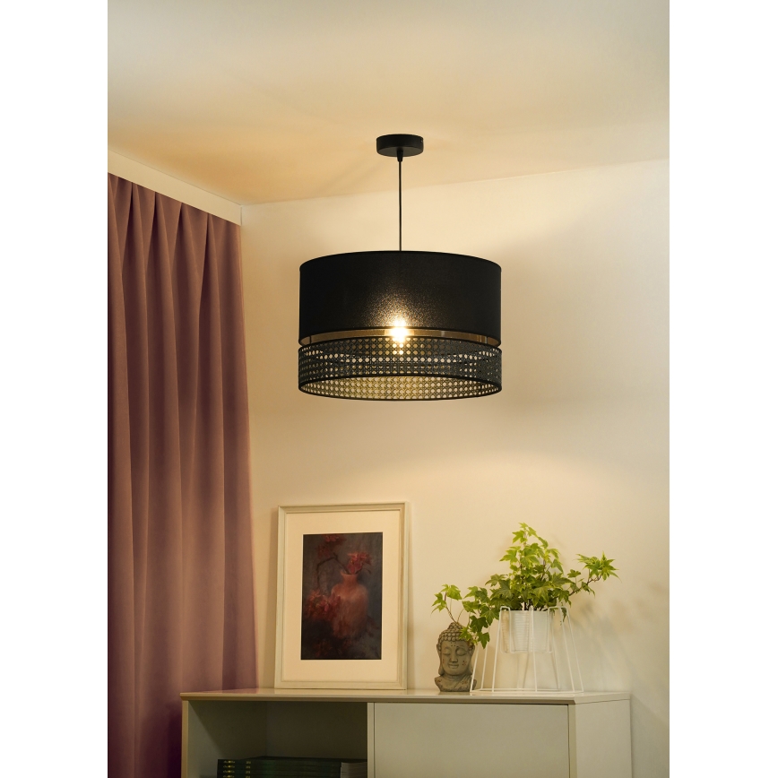 Duolla - Luster na sajli DOUBLE RATTAN 1xE27/15W/230V pr. 40 cm crno