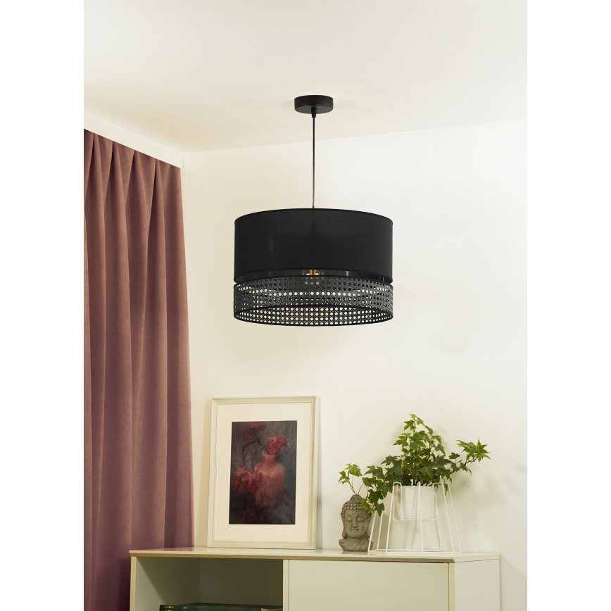 Duolla - Luster na sajli DOUBLE RATTAN 1xE27/15W/230V pr. 40 cm crno