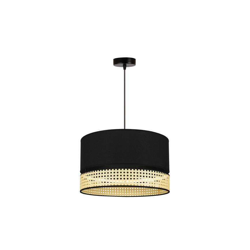 Duolla - Luster na sajli DOUBLE RATTAN 1xE27/15W/230V Ø 40 cm crna/bež