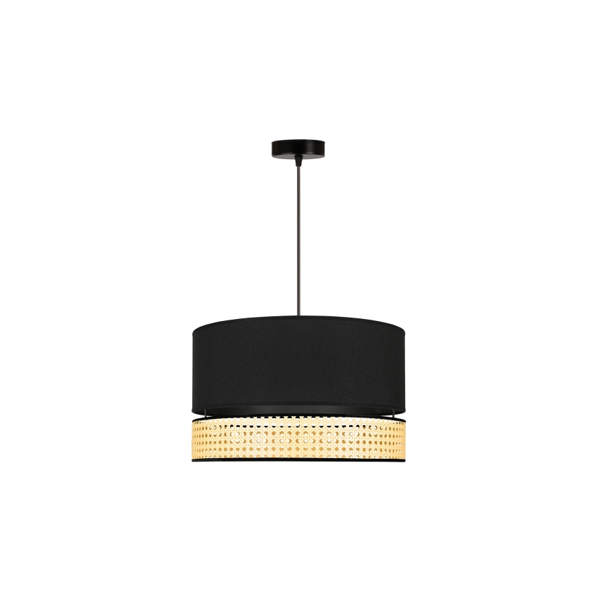 Duolla - Luster na sajli DOUBLE RATTAN 1xE27/15W/230V Ø 40 cm crna/bež
