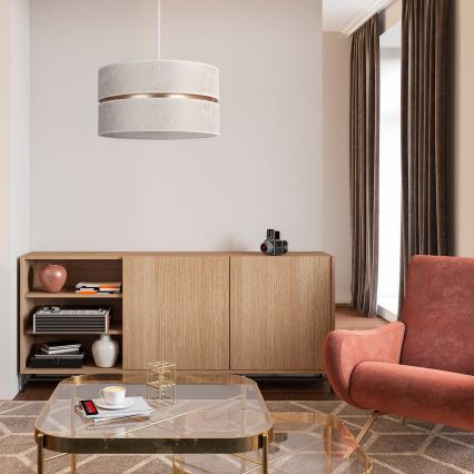 Duolla - Luster na sajli DUO, 1x E27/15 W/230 V, prečnik 40 cm, bela/zlatna