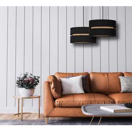 Duolla - Luster na sajli DUO 1xE27/15W/230V pr. 40 cm crno/ratan
