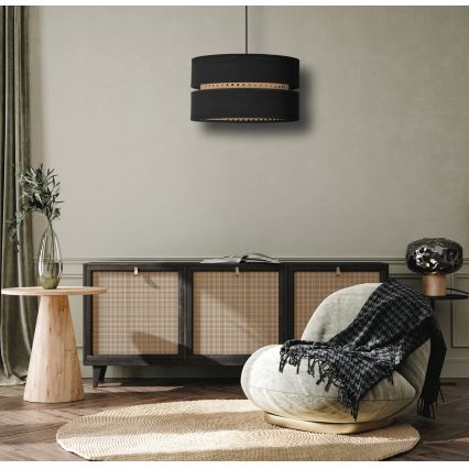 Duolla - Luster na sajli DUO 1xE27/15W/230V pr. 40 cm crno/ratan