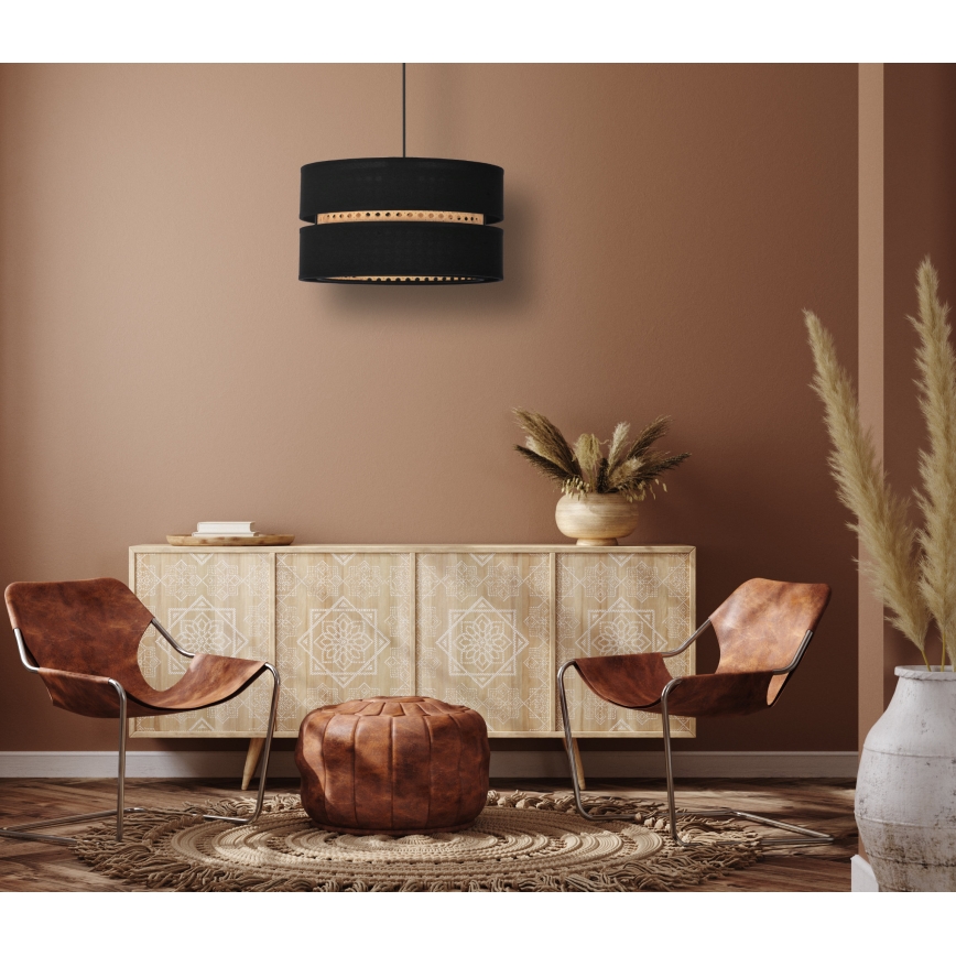 Duolla - Luster na sajli DUO 1xE27/15W/230V pr. 40 cm crno/ratan