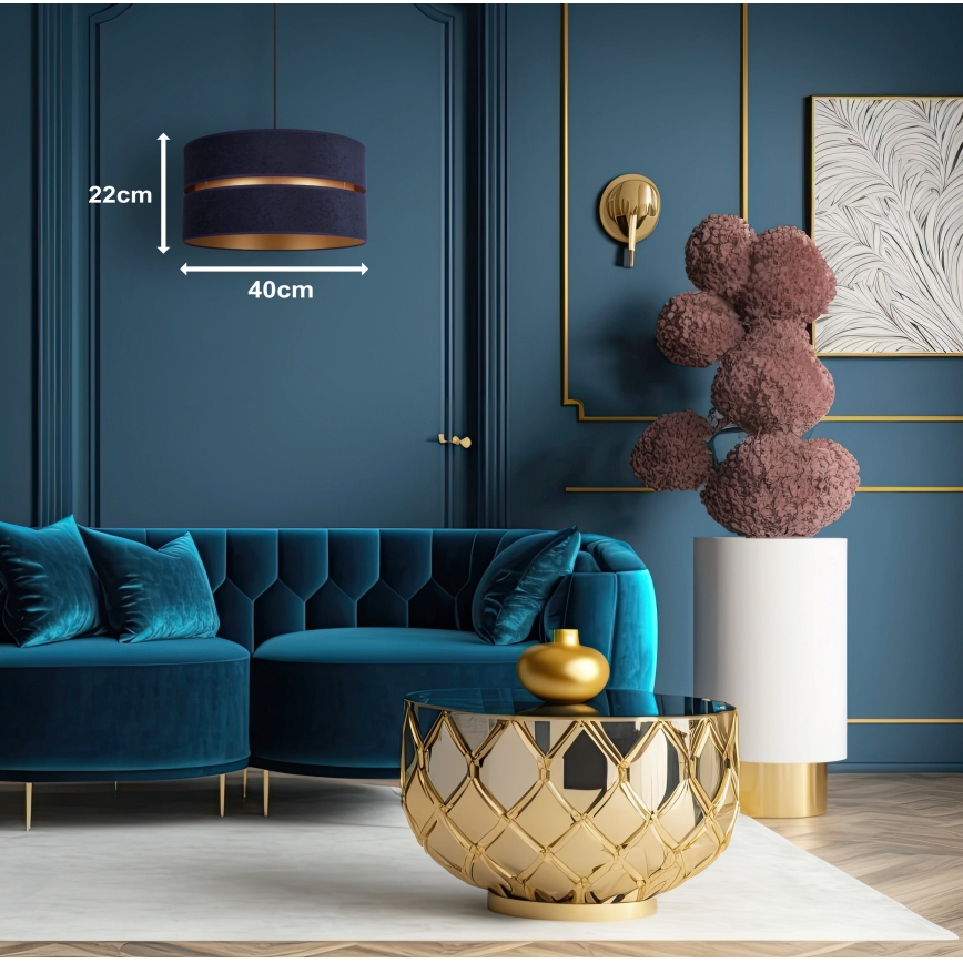 Duolla - Luster na sajli DUO 1xE27/15W/230V, prečnik 40 cm, plava/zlatna