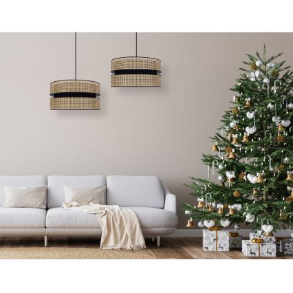 Duolla - Luster na sajli DUO 1xE27/15W/230V, prečnik 40 cm, ratan/crna