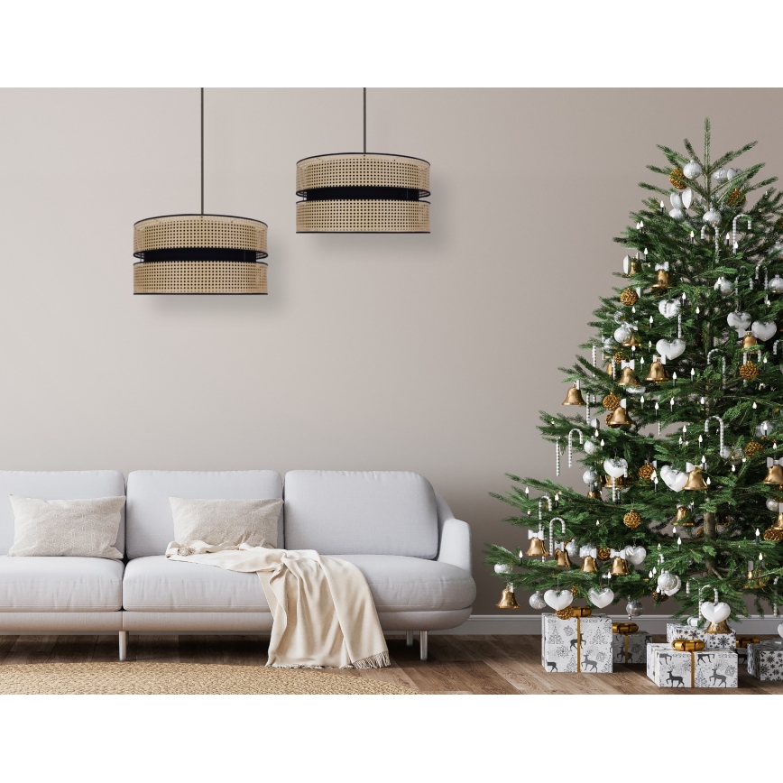 Duolla - Luster na sajli DUO 1xE27/15W/230V, prečnik 40 cm, ratan/crna