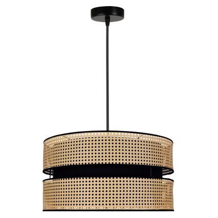Duolla - Luster na sajli DUO 1xE27/15W/230V, prečnik 40 cm, ratan/crna