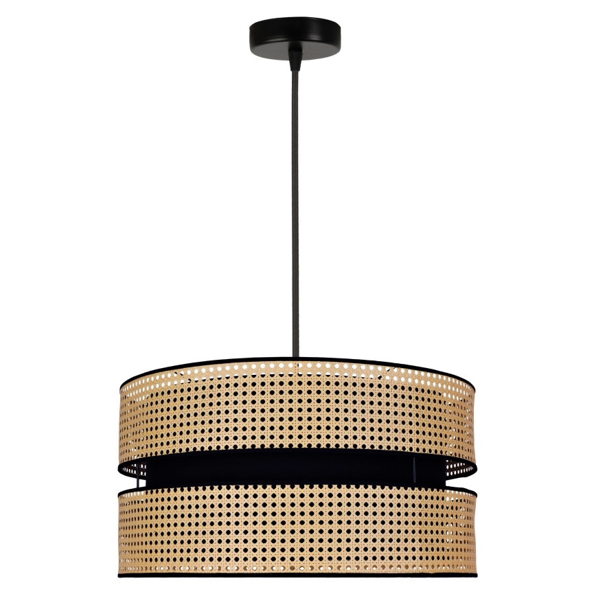 Duolla - Luster na sajli DUO 1xE27/15W/230V, prečnik 40 cm, ratan/crna
