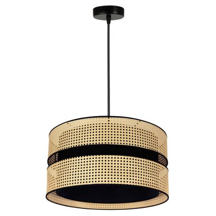 Duolla - Luster na sajli DUO 1xE27/15W/230V, prečnik 40 cm, ratan/crna
