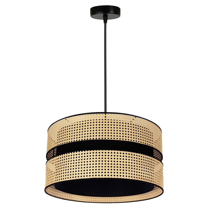 Duolla - Luster na sajli DUO 1xE27/15W/230V, prečnik 40 cm, ratan/crna