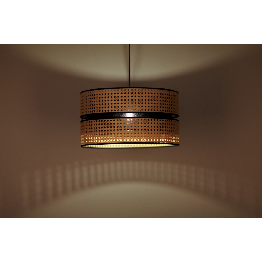 Duolla - Luster na sajli DUO 1xE27/15W/230V, prečnik 40 cm, ratan/crna