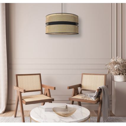 Duolla - Luster na sajli DUO 1xE27/15W/230V, prečnik 40 cm, ratan/crna