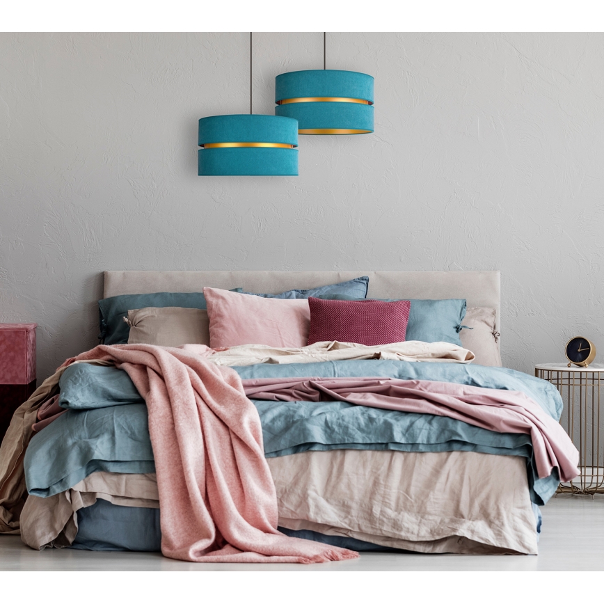 Duolla - Luster na sajli DUO 1xE27/15W/230V prečnik 40 cm tirkizna/zlatna