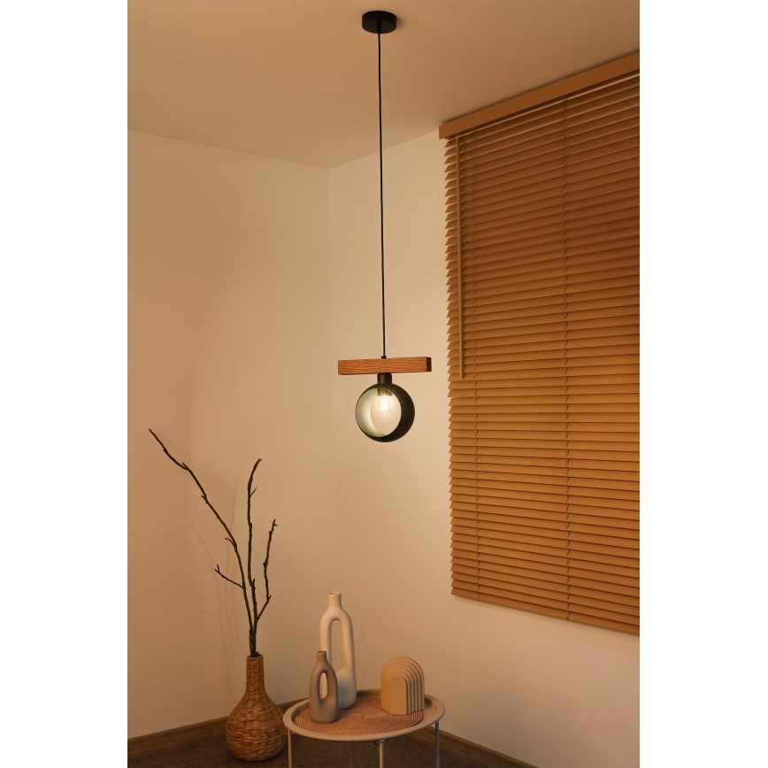 Duolla - Luster na sajli IRONLINE 1xE27/15W/230V borovina/hrast/crna