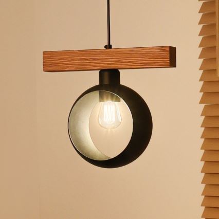 Duolla - Luster na sajli IRONLINE 1xE27/15W/230V borovina/hrast/crna