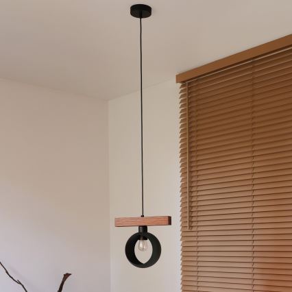 Duolla - Luster na sajli IRONLINE 1xE27/15W/230V borovina/hrast/crna