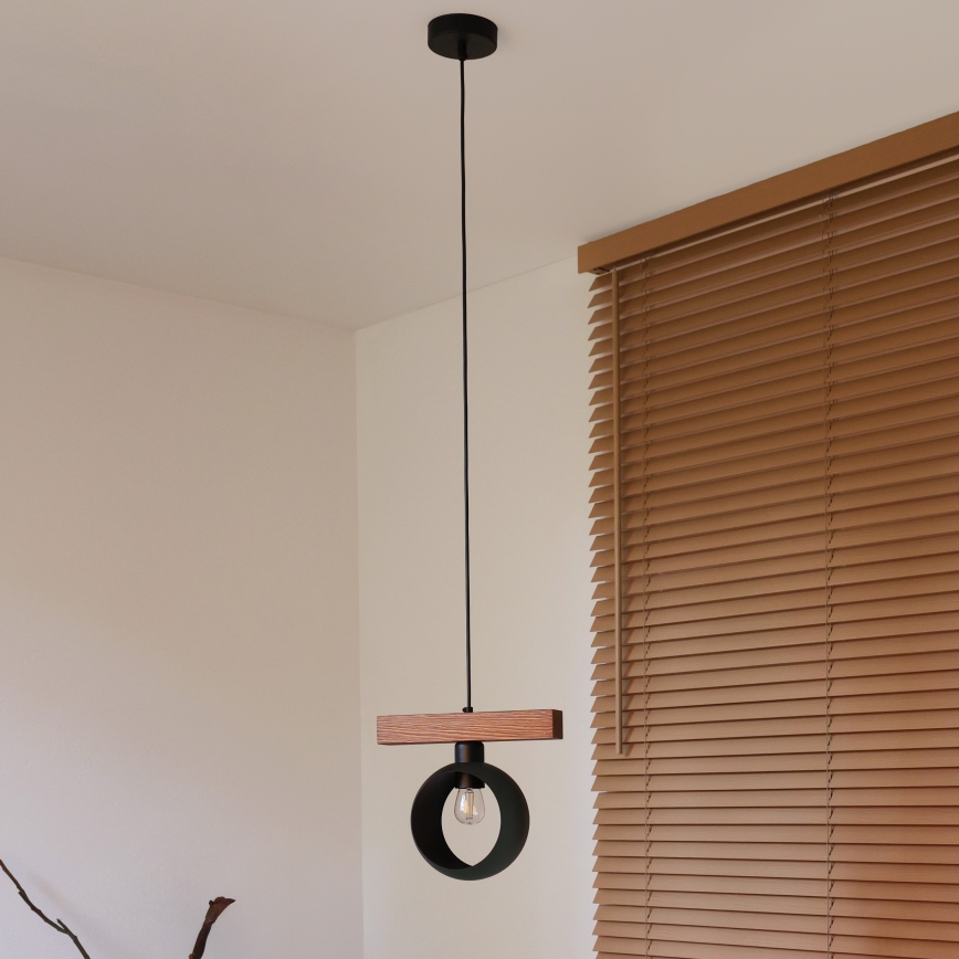 Duolla - Luster na sajli IRONLINE 1xE27/15W/230V borovina/hrast/crna