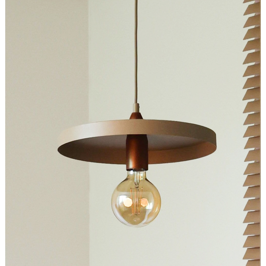 Duolla - Luster na sajli IRONLINE 1xE27/15W/230V, prečnik 30 cm, bež/bakarna