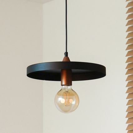 Duolla - Luster na sajli IRONLINE 1xE27/15W/230V prečnik 30 cm crna/bakarna